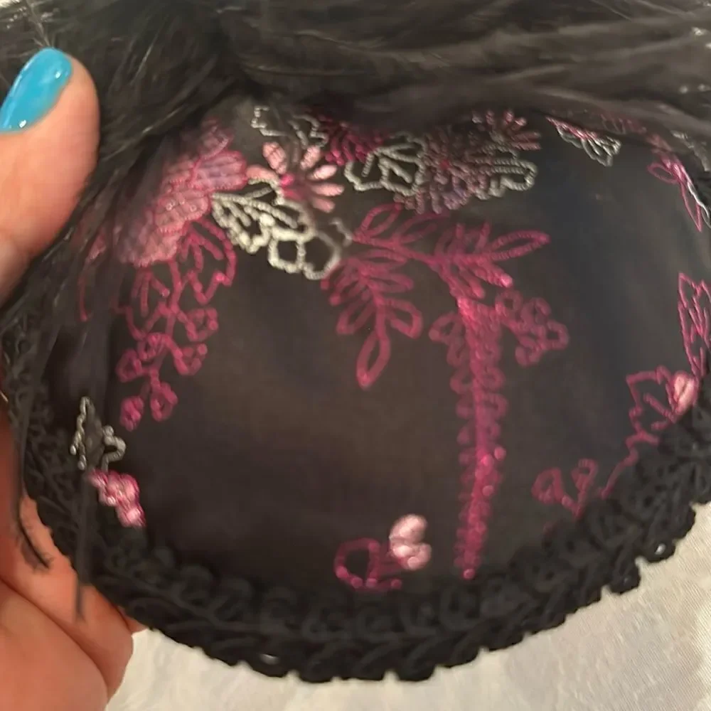 Taissa Lada Handmade Feather Fascinator Maribou Satin Lace Purple Black Hat Clip